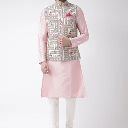 KISAH Men Regular Fit Printed Kurta Jacket Churidar Set-picture-39