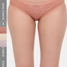 Amour Secret Pack Of 3 Self Design Lace Detail Leak Proof Hipster Briefs-image-63