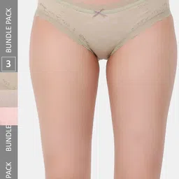 Amour Secret Pack Of 3 Self-Design Laced Leak Proof Bikini Briefs P3638_Grn_Pnk_Skn-image-87