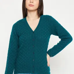 CREATIVE LINE Geometric Self Design Woollen Cardigan Sweater-picture-28