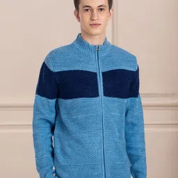 AXMANN Colourblocked Turtle Neck Long Sleeves Woollen Cardigan Sweater-image-11