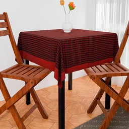 Kuber Industries Maroon & Black Barik Checked Square Table Cover-30