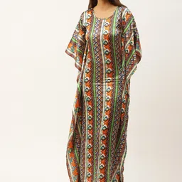 Cottinfab Multicoloured Geometric Print Kaftan Maxi Nightdress-picture-4