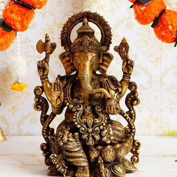 eCraftIndia Gold-Toned Antique Finish Handcrafted Blessing Lord Ganesha Idol Showpiece-image-56