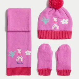 Marks & Spencer Girls Set Of 3 Peppa Pig Self Design Beanie Scarf and Mitten-54