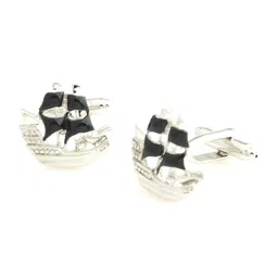 PELUCHE Men Silver-Toned & Black Contemporary Shape Cufflink-image-48