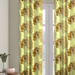 Cortina Yellow Single Floral Print Curtain-image-4