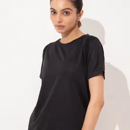 KICA Women Black Solid Sport Mesh Insert Stride Running T-shirt-image-10