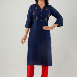 DORIYA Embroidered Beads Detail Mandarin Collar Kurta with Trousers-image-40
