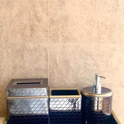 CasaGold Metallic-Toned Wooden Geometric Printed Bath Accessories Set-5
