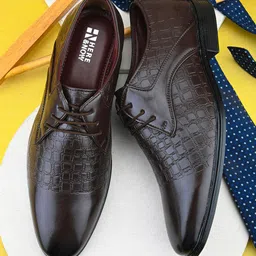 HERE&NOW Men Coffee Brown Textured Formal Derbys-image-67