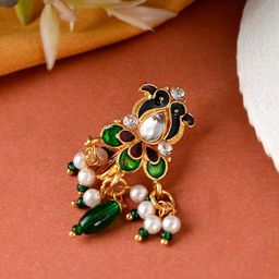 Silvermerc Designs Green & White Meenakari Ethnic Nosepin-image-15