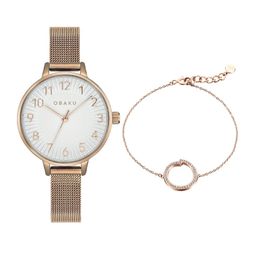 Obaku Women Gold-Toned Brass Dial & Rose Gold Toned Straps Watch V237LXVIMV-EJBVS-image-36
