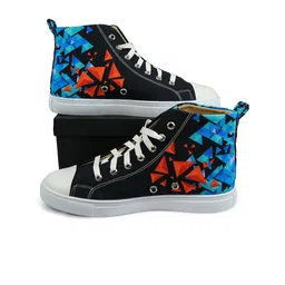 KobSook Men Printed Lace-Up High-Top Canvas Sneakers-image-50