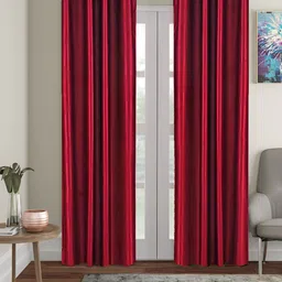 Cortina Maroon  2 Pieces Eyelet Long Door Curtains-image-5