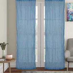 TARAN LIVING Blue 2 Pcs Cotton Sheer Door Curtain-23