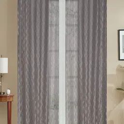 Homefab India Wavenet Grey 2 Pieces Self Design Sheer Door Curtains-13