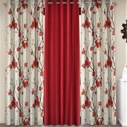 Fashion String Red & Cream-Coloured Set of 3 Floral Door Curtain-14