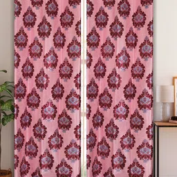 Aura Maroon & Pink 2Pcs Ethnic Motifs Room Darkening Door Curtain-image-26
