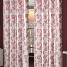 Bajo's White & Pink 2 Pieces Floral Door Curtains-image-71
