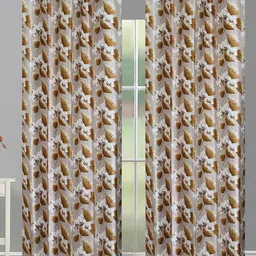 Aura Brown & White 2 Pieces Floral Printed Room Darkening Eyelet Long Door Curtains-image-73