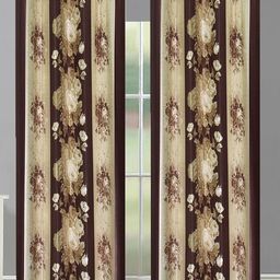 Aura Brown & White 2 Pieces Floral Room Darkening Door Curtains-image-37