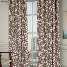 Homefab India Grommet Brown & White 2 Pieces Floral Door Curtains-image-55