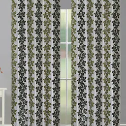 Aura Green & White 2Pcs Floral Room Darkening  Door Curtain-image-63