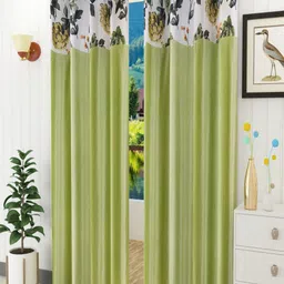 Homefab India Green & White Set of 2 Floral Door Curtain-image-60