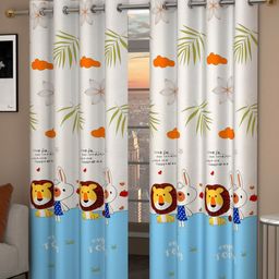 Bajo's White & Blue 2 Pieces Quirky Cotton Door Curtains-34