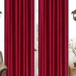 THE CONVERSION Maroon Eyelet 2 Pieces Door Curtain-picture-30
