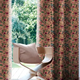 CASABLEU Peach 2 Pieces Floral Black Out Eyelet Door Curtains-11