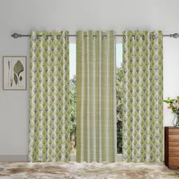 SOKNACK Green & Blue 3 Pieces Ethnic Motifs Black Out Door Curtains-image-38