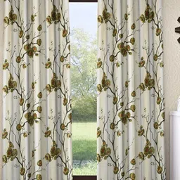 Fashion String Green & Off White Set Of 2 Floral Long Door Curtain-48