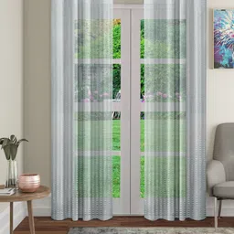 Cortina Grey 2 Pieces Geometric Sheer Door Curtain-22