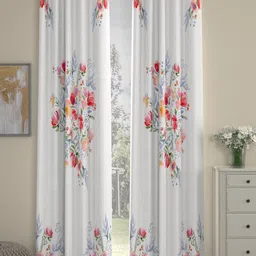 ROSARA HOME Set Of 2 White & Pink Floral Printed Long Door Curtain-11