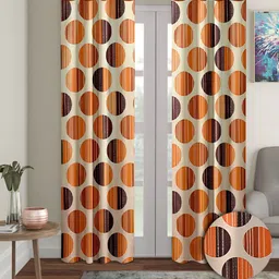 Aura Orange & Cream 2 Pieces Geometric Regular Long Door Curtains-18