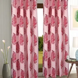 Aura Pink 2 Pieces Floral Printed Eyelet Long Door Curtains-image-32