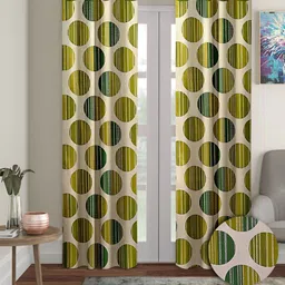 Aura Green & Cream-Coloured 2 Pieces Geometric Eyelet Long Door Curtains-image-98