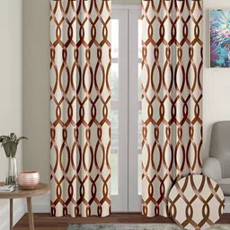 Aura Brown & Cream-Coloured 2 Pieces Geometric Printed Eyelet Long Door Curtains-13