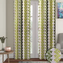 Aura Green & Beige 2 Pieces Floral Long Door Curtains-8