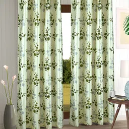 Aura Cream-Coloured & Green 2Pcs  Floral Eyelet Long Door Curtains-28