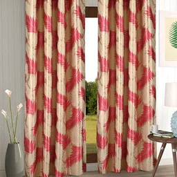 Aura Red & Beige 2 Pieces Floral Regular Long Door Curtains-image-63