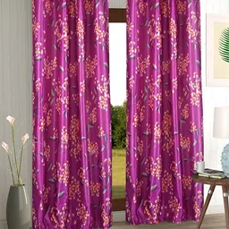 Aura Purple & Orange 2 Pieces Floral Printed Eyelet Long Door Curtain-image-62