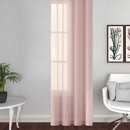 THE CONVERSION Pink Linen With Slub Textured Sheer Long Door Curtain-image-0