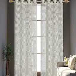Aura Cream 2 Pieces Self Design Eyelet Long Door Sheer Curtains-21