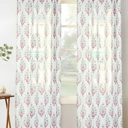 HOMADORN White & Pink 2 Pieces Floral Printed Sheer Long Door Curtain-image-66