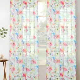HOMADORN White & Pink 2 Pieces Floral Eyelet Sheer Linen Door Curtains-image-64