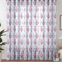 Lunar Days White & pink 3 Pieces Floral Sheer Window Curtain-image-64