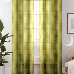 Lunar Days Green & Beige 2 Pieces Striped Sheer Long Door Curtain-image-12